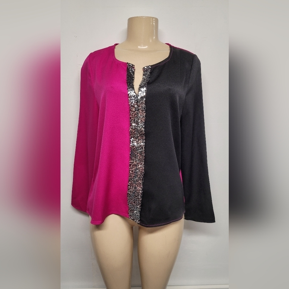 Shein M Pink Black Sequin top